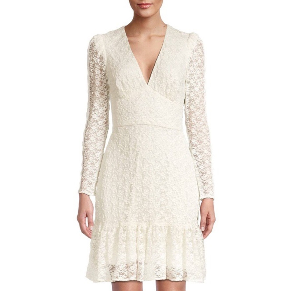 Shoshanna Delena Dress Lace Cream Long Sleeve Mini Dress